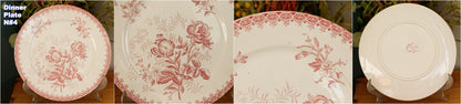 GIROFLEE Boch Freres (BF) Belgian Antique Ironstone Red Transferware Dinner Plate Terre de Fer en Faience