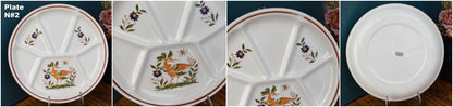 GIEN France Bird Scene oiseaux French Vintage Compartment Fondue Divider Plate & Salad Bowl Terre de Fer
