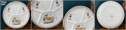 GIEN France Bird Scene oiseaux French Vintage Compartment Fondue Divider Plate & Salad Bowl Terre de Fer