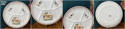 GIEN France Bird Scene oiseaux French Vintage Compartment Fondue Divider Plate & Salad Bowl Terre de Fer