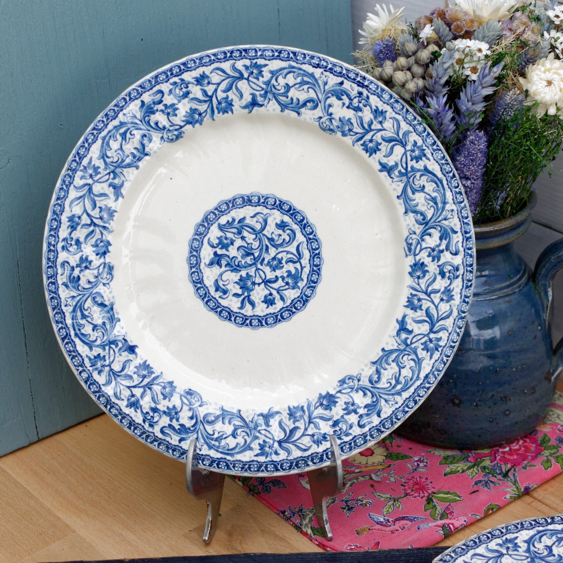 GIEN French Antique Ironstone Blue Transferware Salad Plate Terre de Fer en Faience