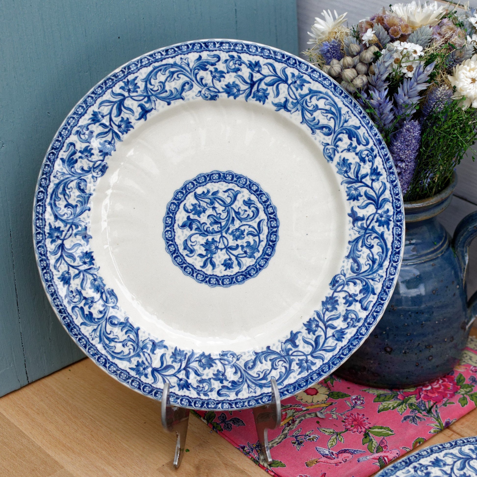 GIEN French Antique Ironstone Blue Transferware Salad Plate Terre de Fer en Faience