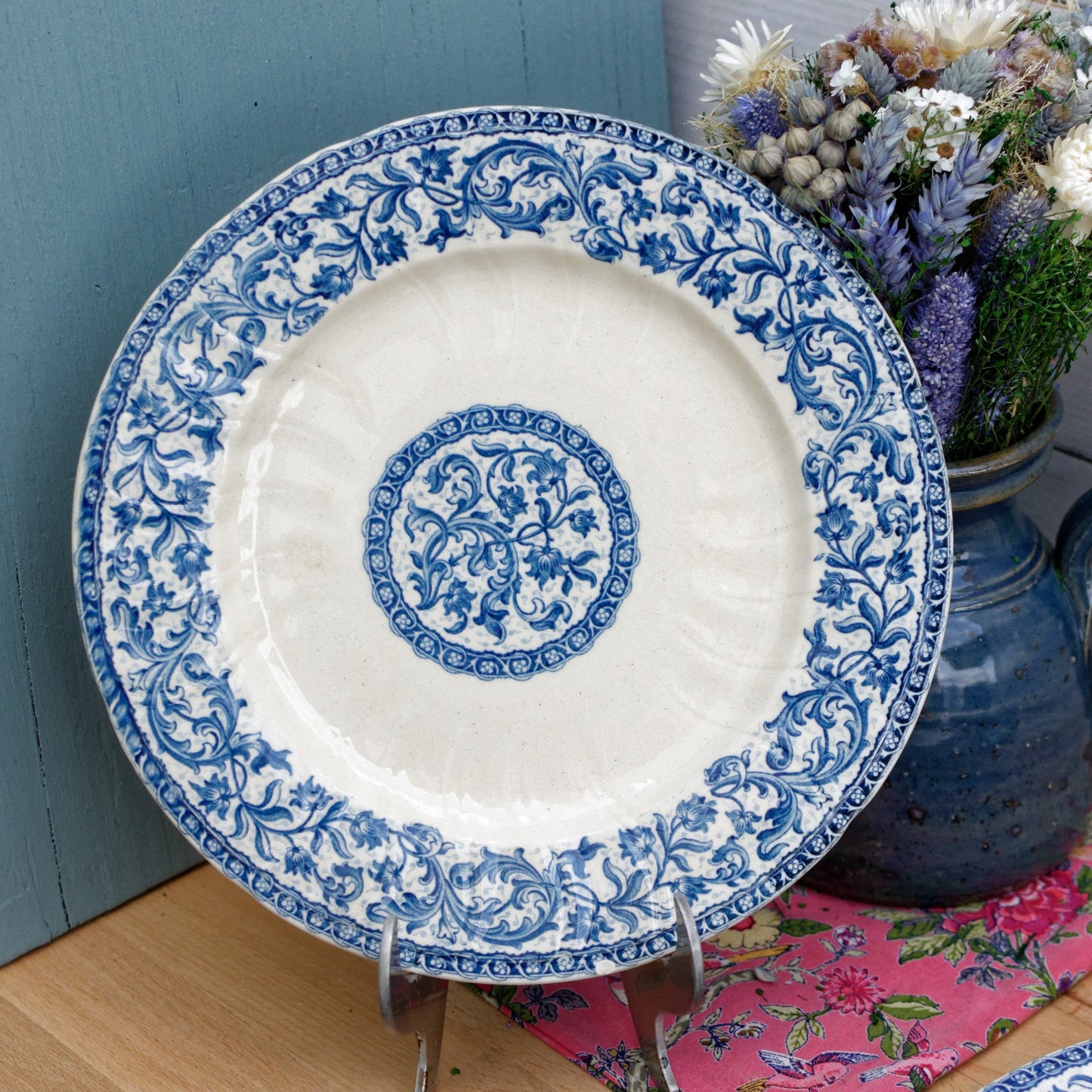 GIEN French Antique Ironstone Blue Transferware Salad Plate Terre de Fer en Faience