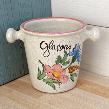 French Vintage Small Handmade Ceramic Ice Bucket ~  Art Pottery by "Vallauris" Seau a Glacons