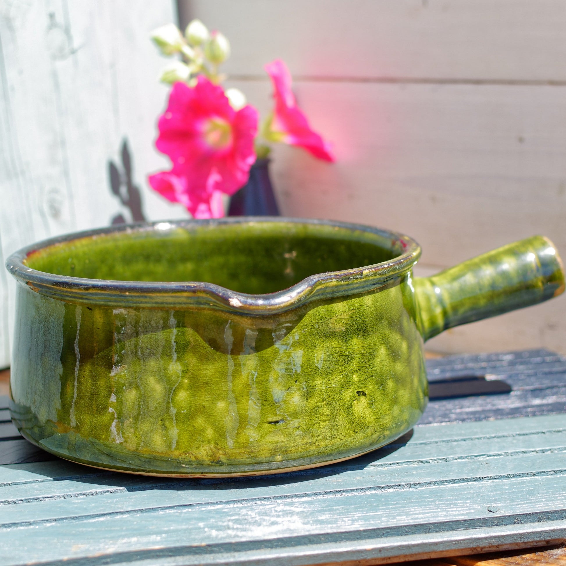 French Glazed Stoneware Gratin Pot Vallauris Style Poelons en terre cuites vernissée