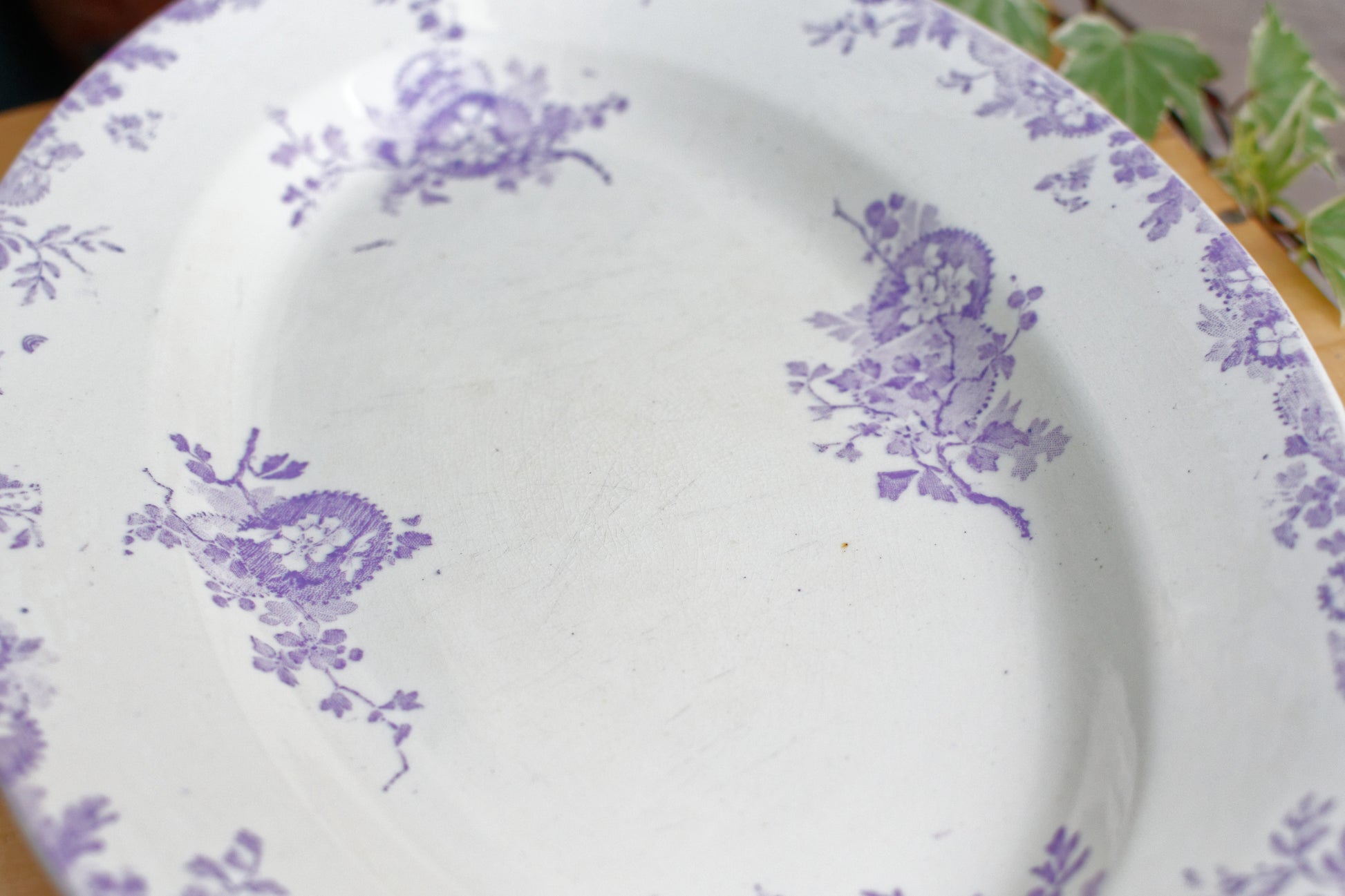 LONGWY HANOI Terre de Fer French Antique Ironstone Lavender Transferware Oval Serving Plate Faience