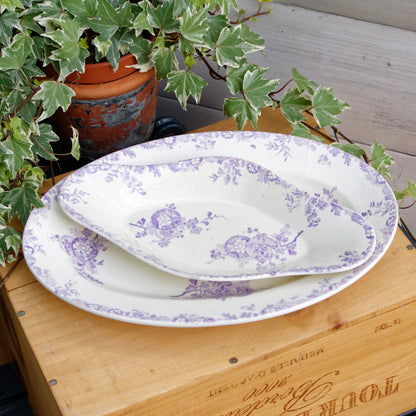 LONGWY HANOI Terre de Fer French Antique Ironstone Lavender Transferware Oval Serving Plate Faience