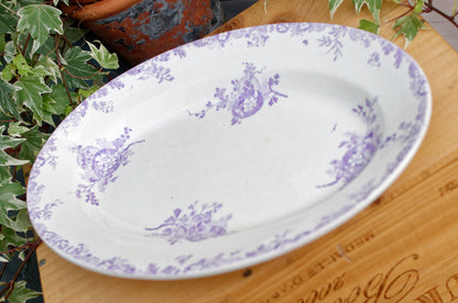 LONGWY HANOI Terre de Fer French Antique Ironstone Lavender Transferware Oval Serving Plate Faience