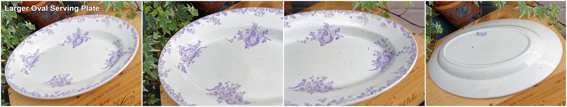 LONGWY HANOI Terre de Fer French Antique Ironstone Lavender Transferware Oval Serving Plate Faience