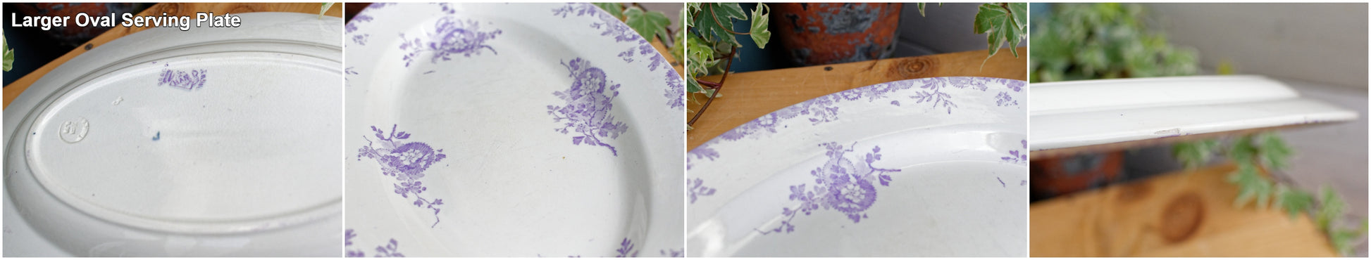 LONGWY HANOI Terre de Fer French Antique Ironstone Lavender Transferware Oval Serving Plate Faience