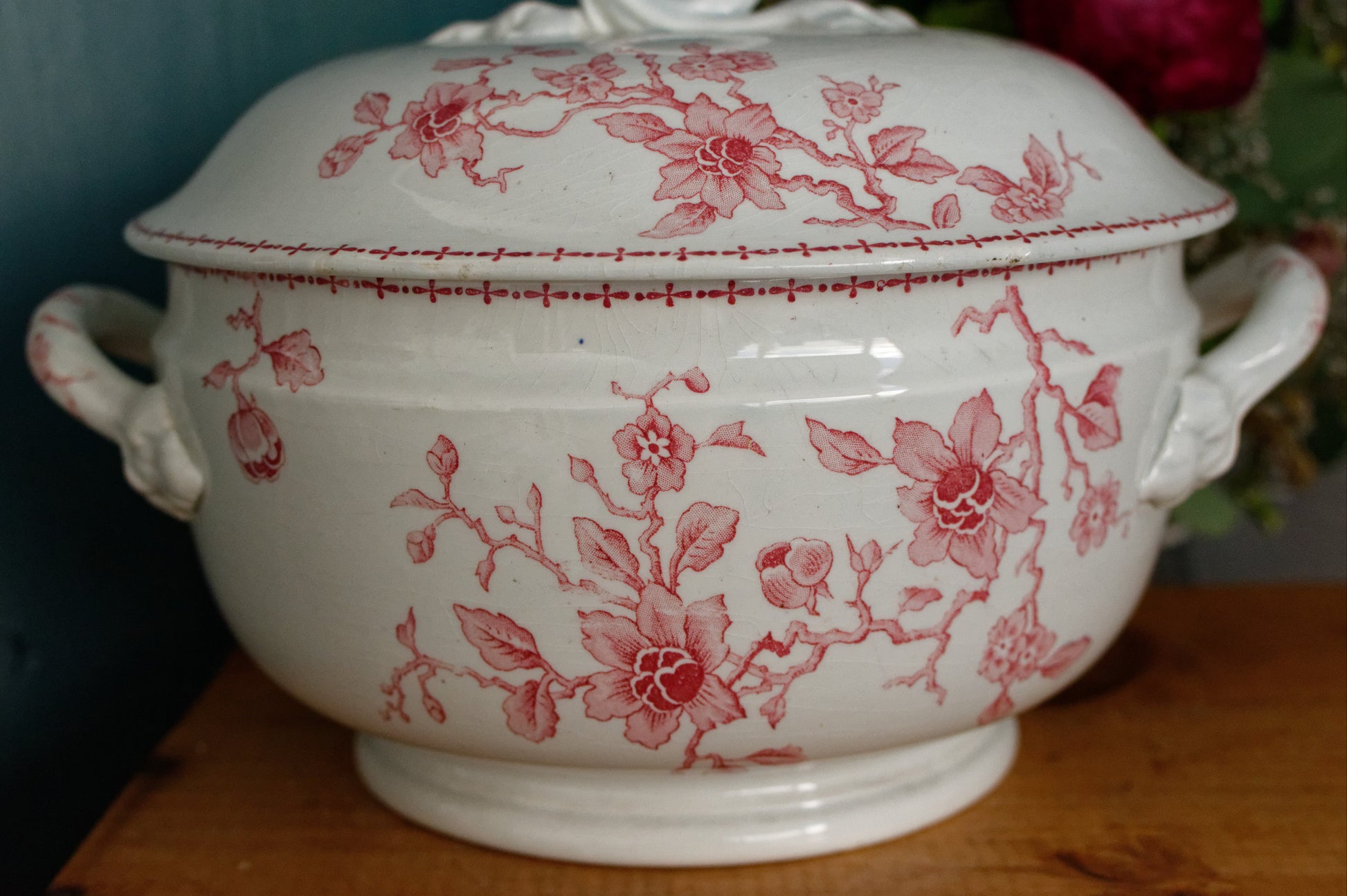 HOLLANDAIS K&G (Keller et Guérin) Lunéville French Antique Ironstone Red Transferware Soup Tureen Soupiere Terre de Fer en Faience