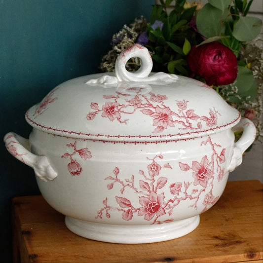 HOLLANDAIS K&G (Keller et Guérin) Lunéville French Antique Ironstone Red Transferware Soup Tureen Soupiere Terre de Fer en Faience