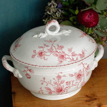 HOLLANDAIS K&G (Keller et Guérin) Lunéville French Antique Ironstone Red Transferware Soup Tureen Soupiere Terre de Fer en Faience