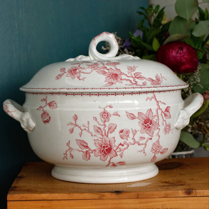HOLLANDAIS K&G (Keller et Guérin) Lunéville French Antique Ironstone Red Transferware Soup Tureen Soupiere Terre de Fer en Faience