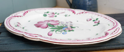 French Vintage Hand-Painted Floral Ironstone Oval Serving Plate Platter Terre de fer