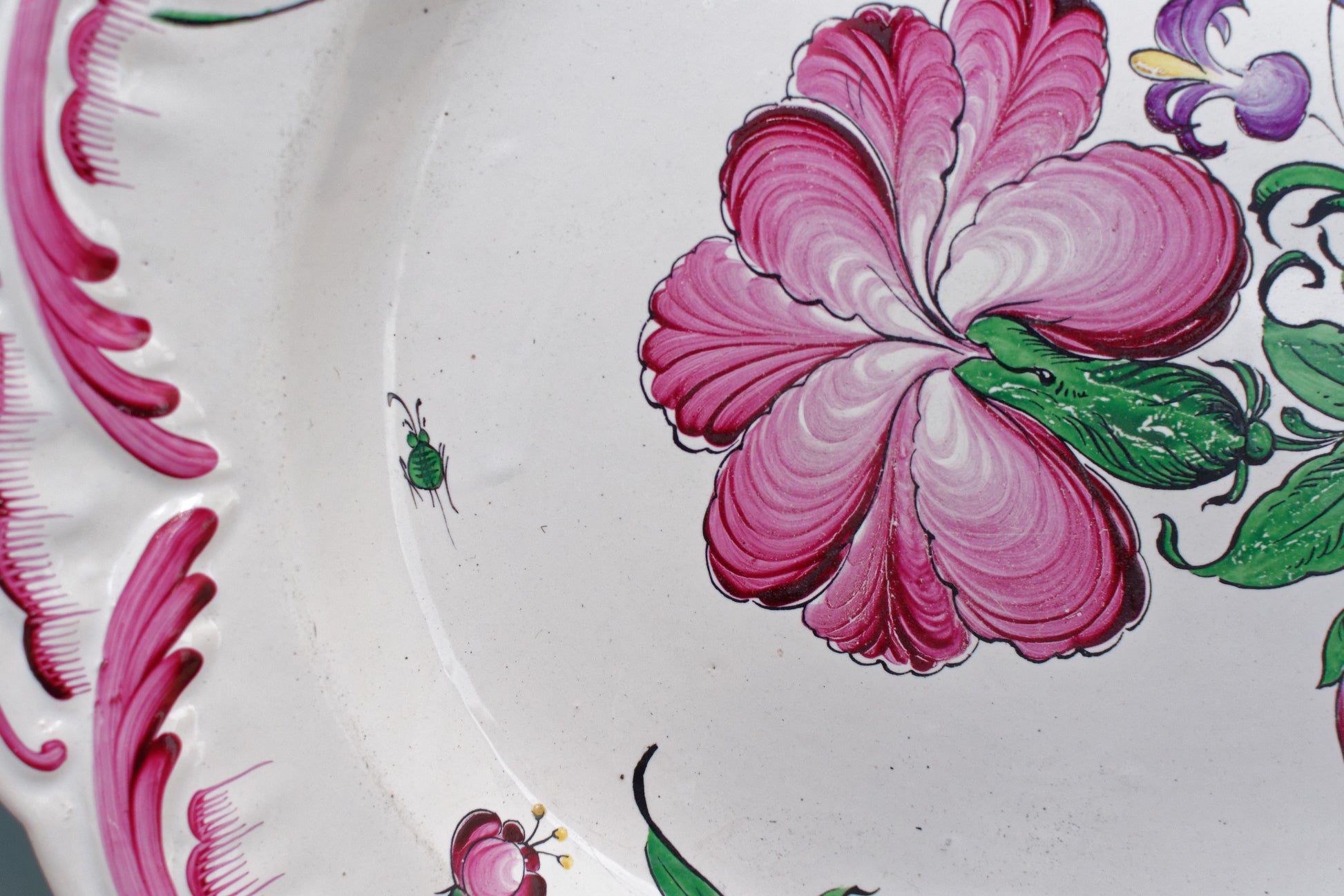 French Vintage Hand-Painted Floral Ironstone Oval Serving Plate Platter Terre de fer