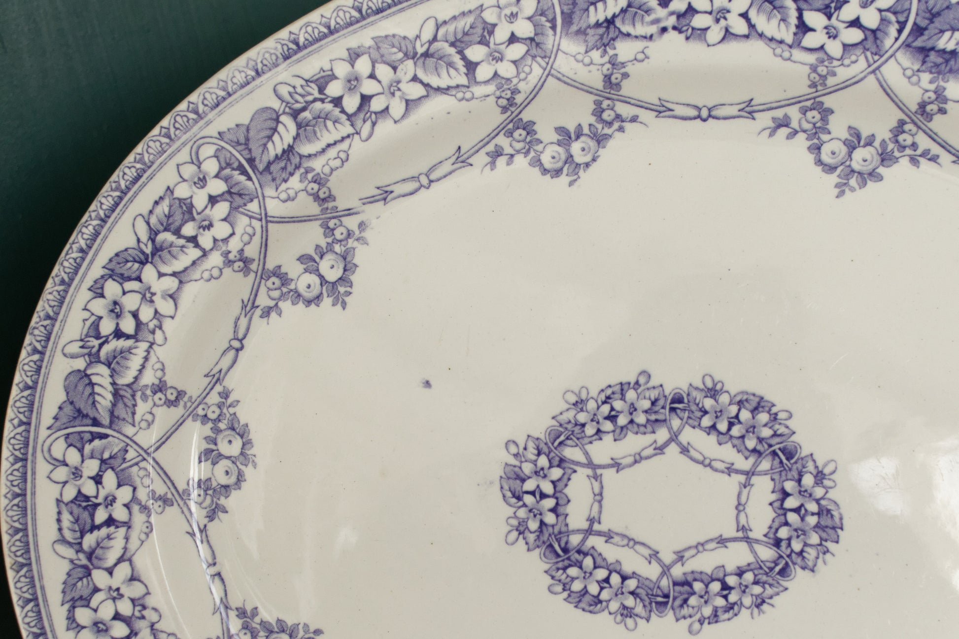 1800s Henry Burgess (HB) Burslem Bone China Antique English Ironstone Lavender Pattern Oval Serving Plate Terre de Fer lion unicorn