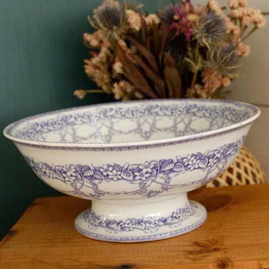 Henry Burgess (HB) Burslem Bone China Antique English Ironstone Lavender Transferware Serving Bowl Terre de Fer Lions Unicorn