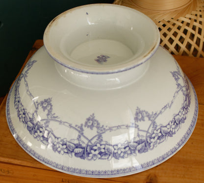 Henry Burgess (HB) Burslem Bone China Antique English Ironstone Lavender Transferware Serving Bowl Terre de Fer Lions Unicorn