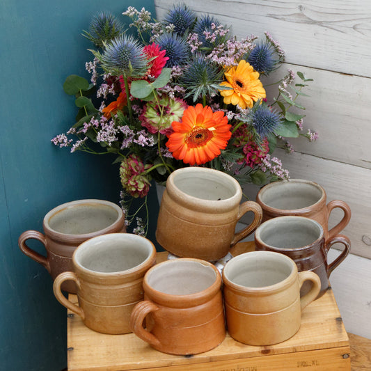 French Vintage Stoneware Clay Mug ~ Potterie en GRES Fait Maison Made in France ~ Glazed Sandstone Stoneware ~ Handmade Rustic Farmhouse Decor