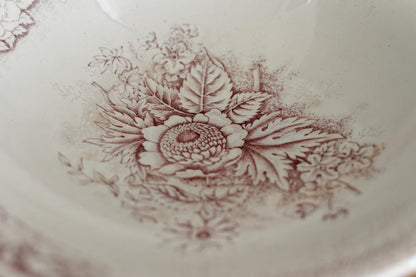 "JARDINERE"Motif Saint Amand Hamage Nord French Antique Ironstone Dark Red Transferware Footed Fruit Bowl "COMPOTIER" Terre de Fer en Faience