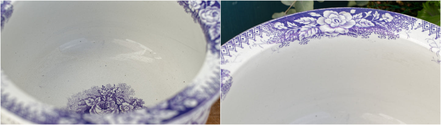 Jardinière Sarreguemines U&C French Antique Collectible Ironstone Lavender Transferware Large Bathroom Pitcher Pot de Chambre BROC CRUCHE Terre de fer en Faience