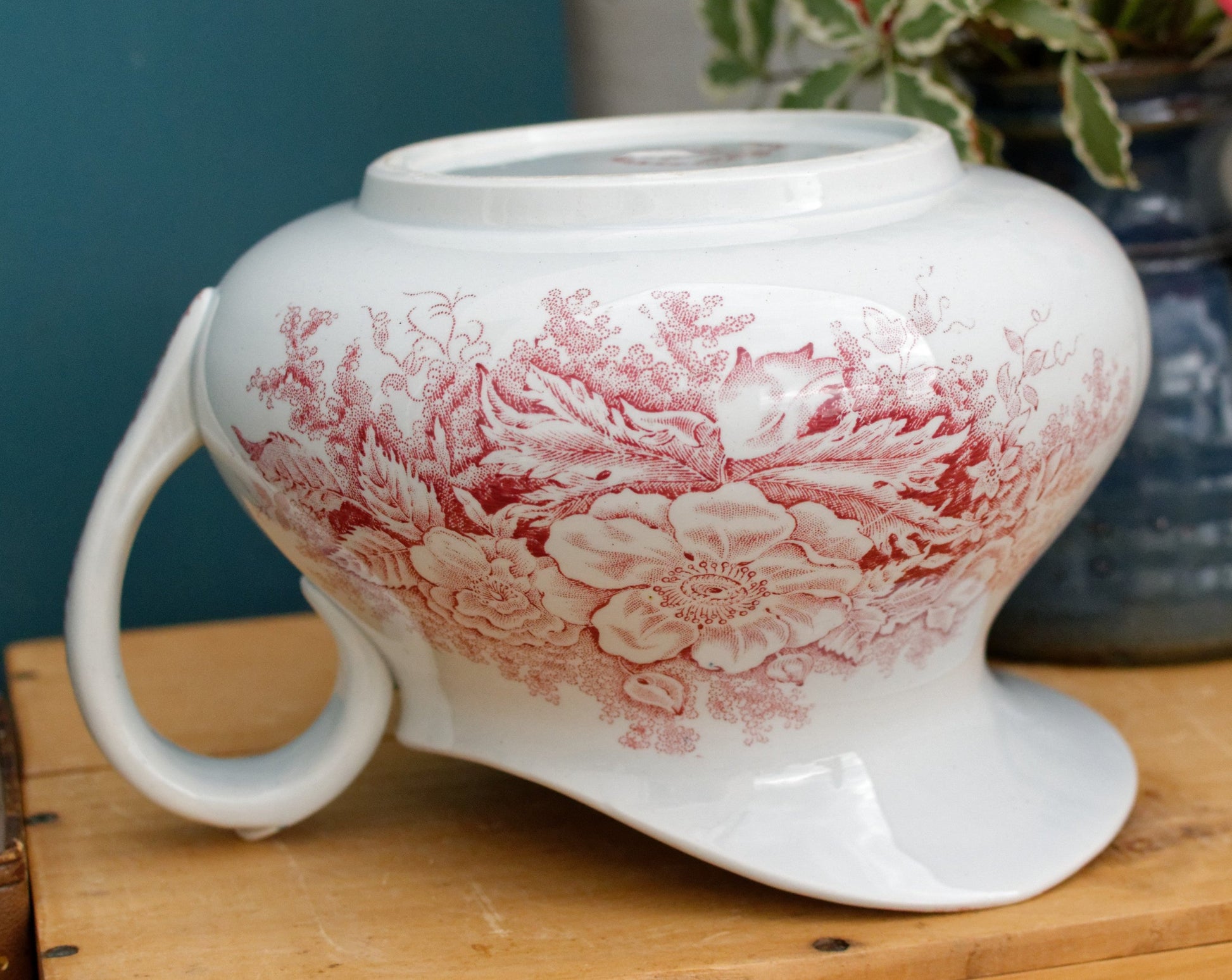 JARDINIERE  A.Lebacqz & M.Bouchart St Amand Nord French Antique Collectible Ironstone Red Transferware Bathroom Pitcher BROC Terre de fer