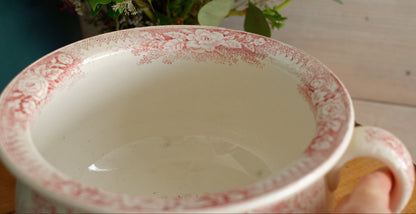 Jardinière Motif Sarreguemines U&C French Antique Collectible Ironstone RED Transferware Large Bathroom Pitcher Pot de Chambre Broc en Faience