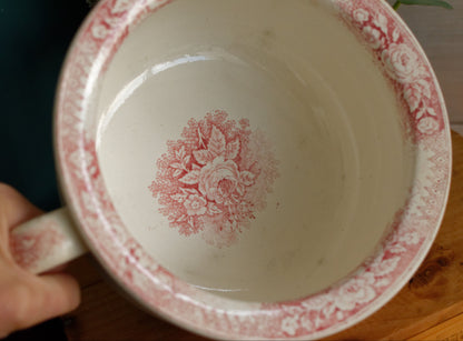 Jardinière Motif Sarreguemines U&C French Antique Collectible Ironstone RED Transferware Large Bathroom Pitcher Pot de Chambre Broc en Faience
