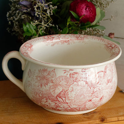Jardinière Motif Sarreguemines U&C French Antique Collectible Ironstone RED Transferware Large Bathroom Pitcher Pot de Chambre Broc en Faience
