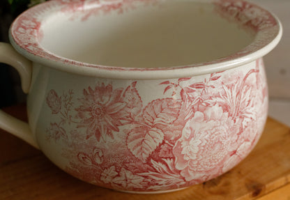 Jardinière Motif Sarreguemines U&C French Antique Collectible Ironstone RED Transferware Large Bathroom Pitcher Pot de Chambre Broc en Faience