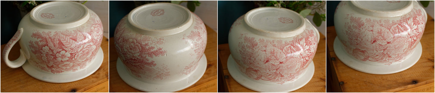 1900s ~ Jardinière Motif Sarreguemines U&C ~ French Antique Collectible Ironstone RED Transferware ~ Large Bathroom Pitcher "Pot de Chambre BROC CRUCHE" ~ Terre de fer en Faience