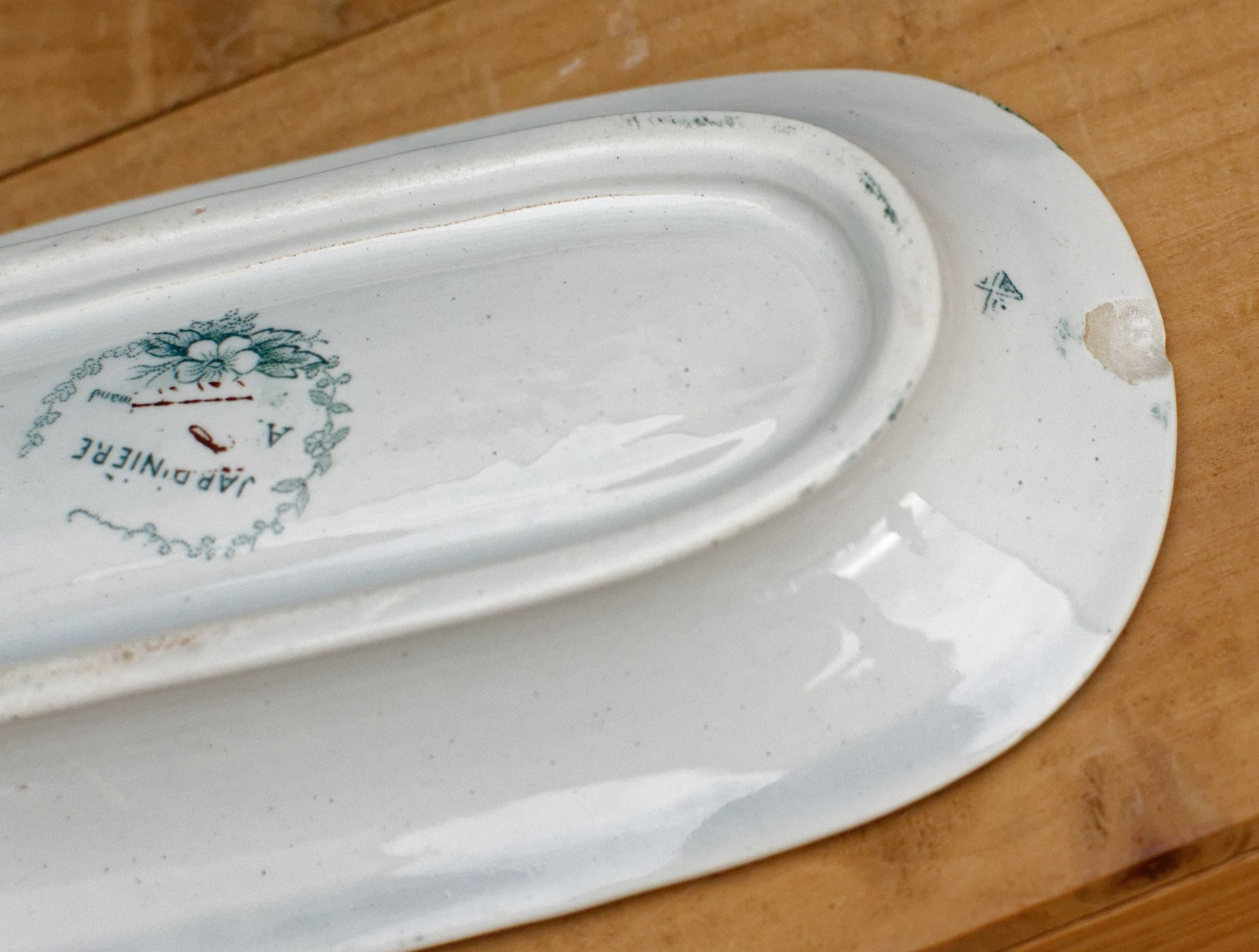 JONQUILLE A.Lebacqz & M.Bouchart St Amand Nord  French Antique Collectible Ironstone Teal Transferware Bathroom Pitcher BROC & Soap Dish Terre de fer faience