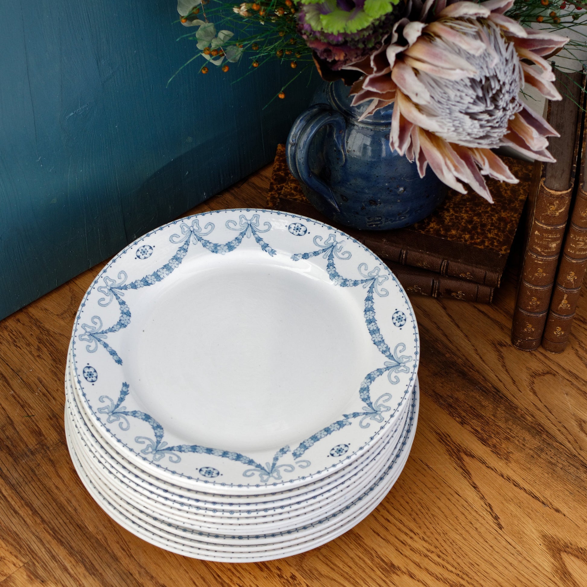 JULIANA motif Sarreguemines U&Cie French Antique Ironstone Blue Transferware Plate Terre de Fer Faience