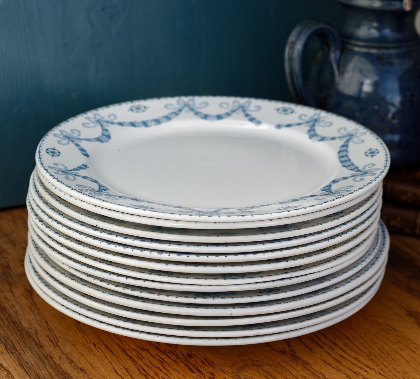 JULIANA motif Sarreguemines U&Cie French Antique Ironstone Blue Transferware Plate Terre de Fer Faience