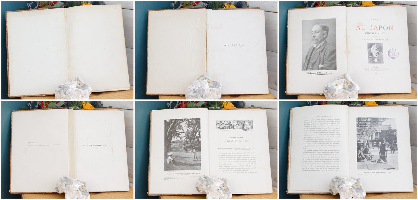 1908 Au Japon Choses Vues by Clive Holland Published by Vuibert et Nomy PARIS French Antique Collectible Illustrated Handmade Hardcover Book Livre