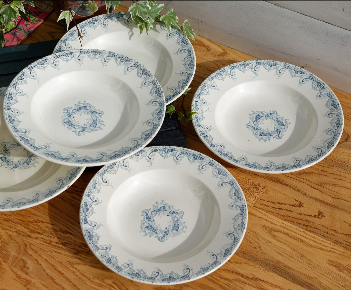 K&G (Keller et Guérin) Luneville French Vintage Ironstone Blue Transferware Soup Plate Terre de Fer