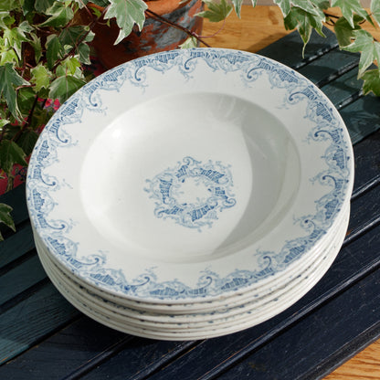 K&G (Keller et Guérin) Luneville French Vintage Ironstone Blue Transferware Soup Plate Terre de Fer