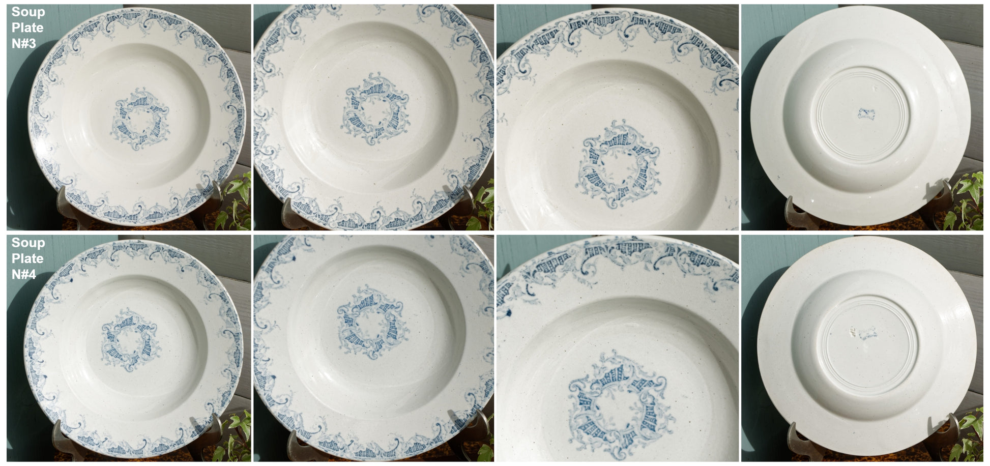 K&G (Keller et Guérin) Luneville French Vintage Ironstone Blue Transferware Soup Plate Terre de Fer