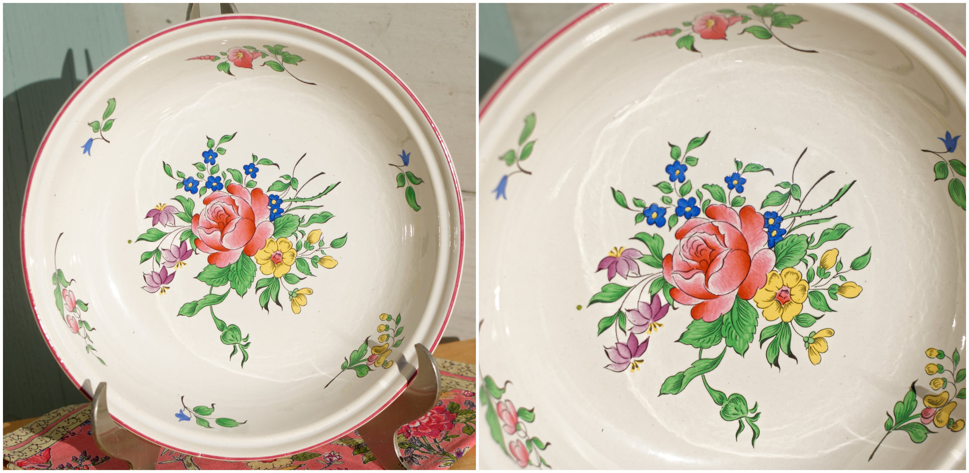 French Hand-Painted Lidded Serving Bowl Reverbere Selemont France 2712 KG Luneville Demi Porcelaine