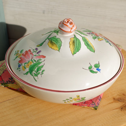 French Hand-Painted Lidded Serving Bowl Reverbere Selemont France 2712 KG Luneville Demi Porcelaine