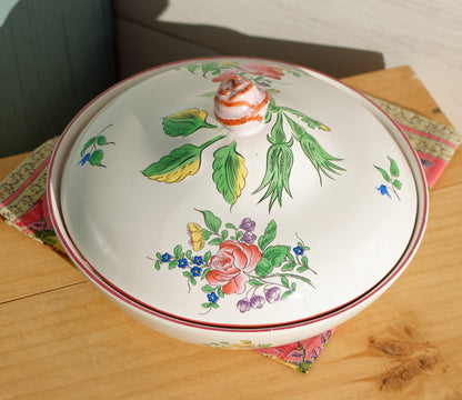 French Hand-Painted Lidded Serving Bowl Reverbere Selemont France 2712 KG Luneville Demi Porcelaine