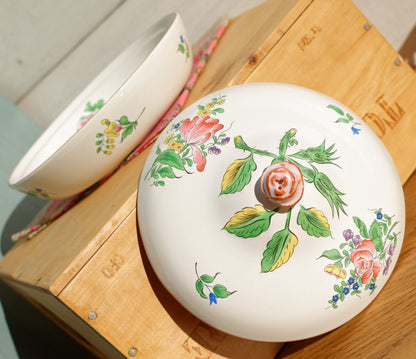 French Hand-Painted Lidded Serving Bowl Reverbere Selemont France 2712 KG Luneville Demi Porcelaine