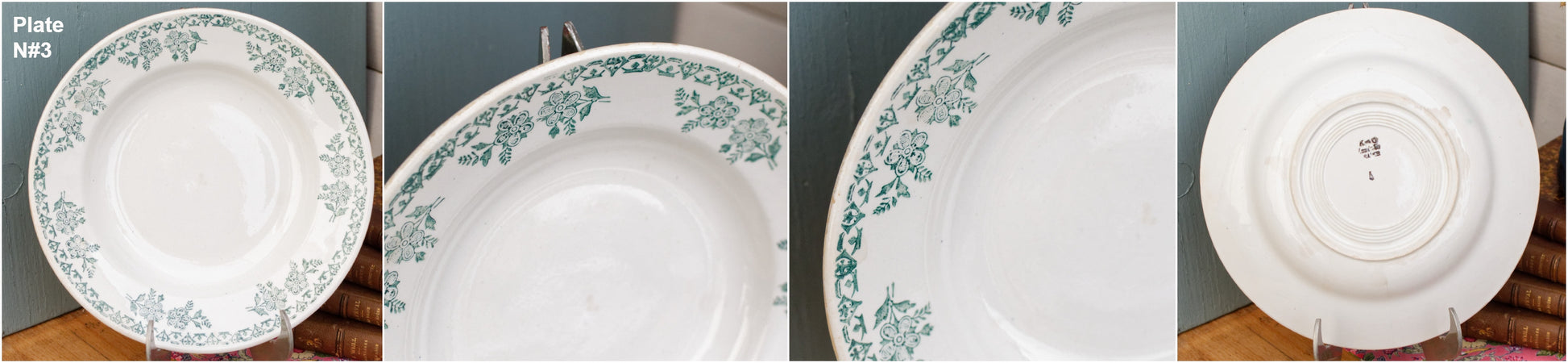 K&G (Keller et Guérin) Luneville French Vintage Ironstone Green Transferware Soup Plate Terre de Fer