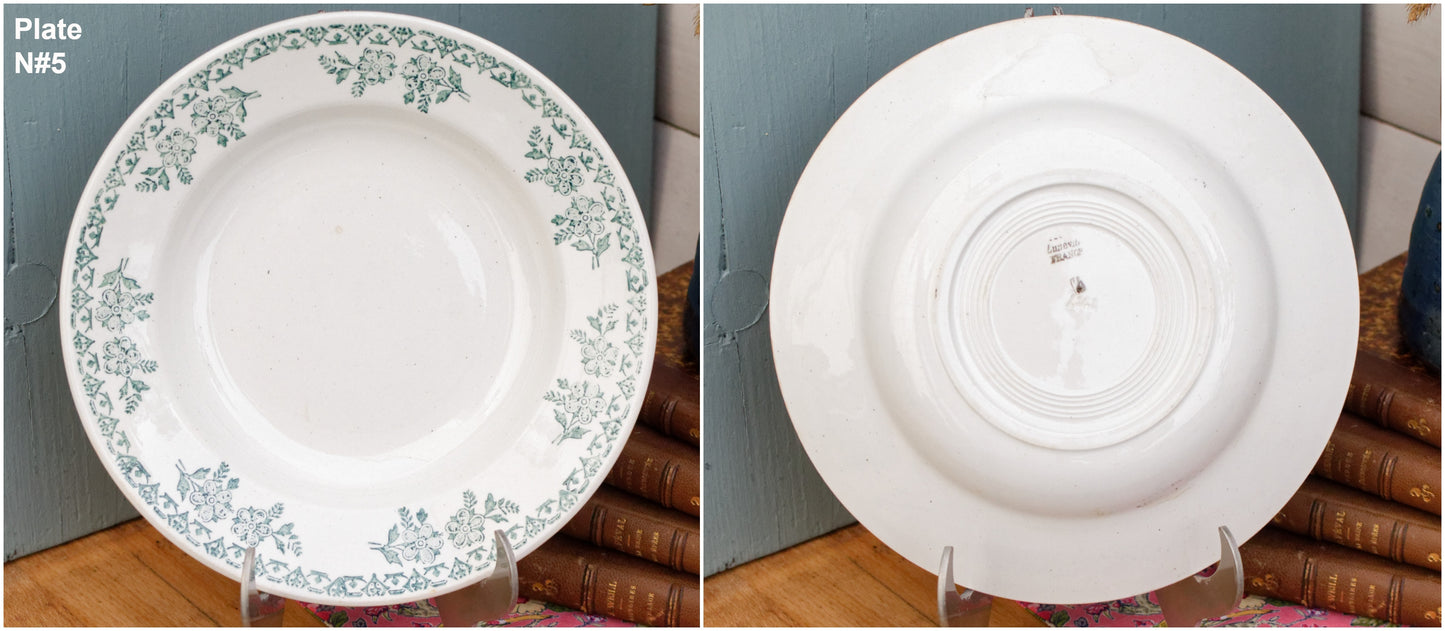 K&G (Keller et Guérin) Luneville French Vintage Ironstone Green Transferware Soup Plate Terre de Fer