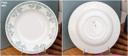 K&G (Keller et Guérin) Luneville French Vintage Ironstone Green Transferware Soup Plate Terre de Fer