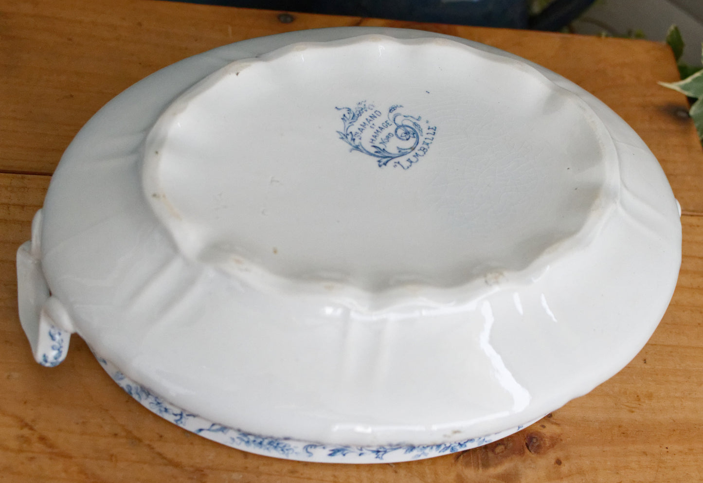 1900s ~ LAMBALLE Motif ~ St Amand et Hamage Nord ~ French Antique Ironstone Blue Transferware Soup Tureen "Soupiere" ~ Terre de Fer Faience