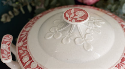 Service Varsovie LABRADOR CREIL et MONTEREAU Depose France French Antique Ironstone Red Transferware Soup Tureen "Soupiere" Terre de Fer en Faience