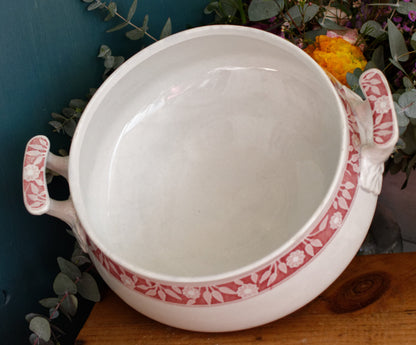 Service Varsovie LABRADOR CREIL et MONTEREAU Depose France French Antique Ironstone Red Transferware Soup Tureen "Soupiere" Terre de Fer en Faience