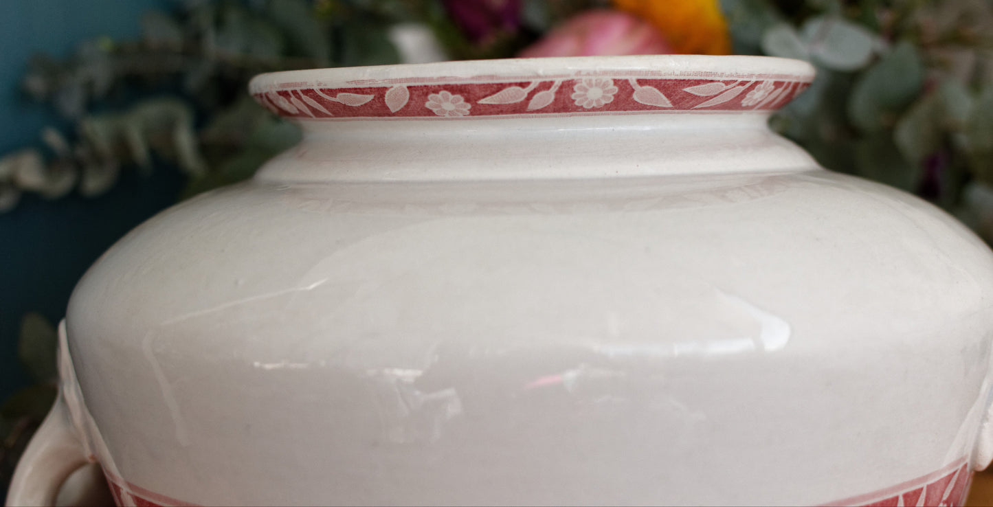 Service Varsovie LABRADOR CREIL et MONTEREAU Depose France French Antique Ironstone Red Transferware Soup Tureen "Soupiere" Terre de Fer en Faience